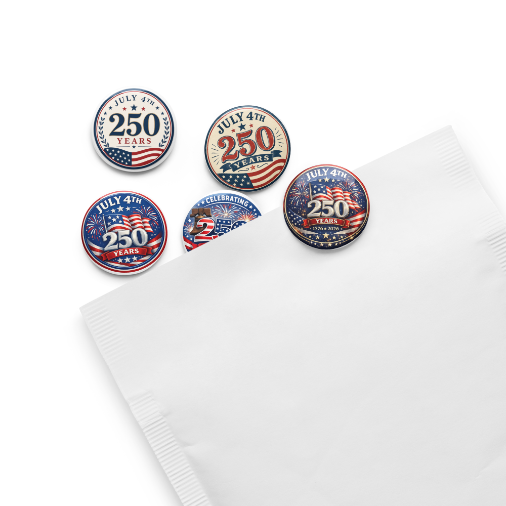Limited Edition 250 Years July 4th Commemorative Pins – 5 Pack Patriotic USA Independence Day Buttons, America 250 Celebration Lapel Pins for July 4th Party Favors, Veterans & Collectors